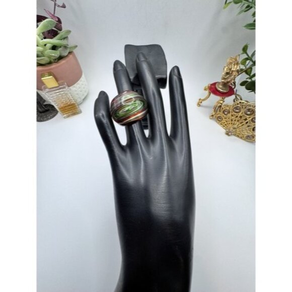 Murano Italy Glass Dome Ring 7.5" Multicolor  Infused Statement Hand Made - Picture 1 of 7